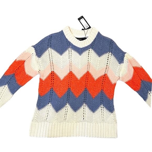 Vero Moda (L) Birch Chevron Colorblock Crochet Lightweight Sweater Crewneck - Picture 8 of 9